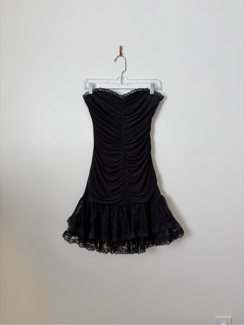Jessica McClintock Whimsigoth Strapless Lace Ruched Mini Dress